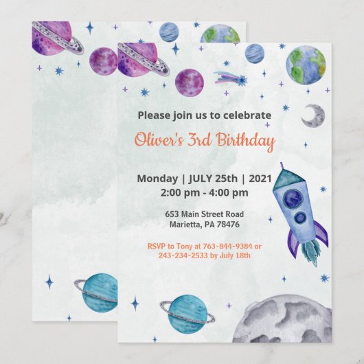 Planet Theme Boy Birthday Kaart (Voorkant / Achterkant)