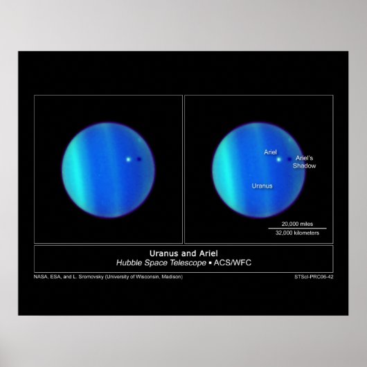 Planet Uranus en het is Moon Ariel van de Hubble Poster (Voorkant)