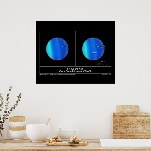 Planet Uranus en het is Moon Ariel van de Hubble Poster (Keuken)