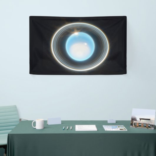 Planet Uranus met Afbeelding van Rings JWST Spandoek (Beurs)