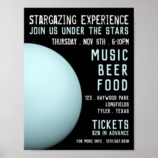 Planet Uranus, Planetarium Event Adverteren Poster (Voorkant)
