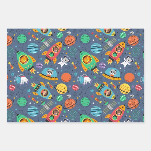 Planet van de ruimte Hippo en van de Leeuw Patroon Inpakpapier Vel (Voorkant)