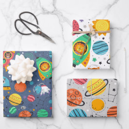 Planet van de ruimte Hippo en van de Leeuw Patroon Inpakpapier Vel
