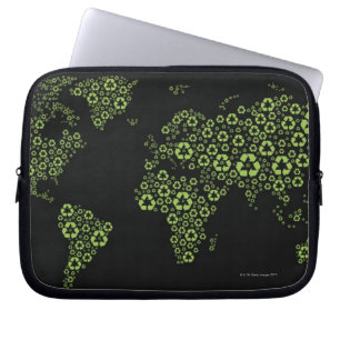 Planetaarde bestaande uit recyclingsymbolen laptop sleeve