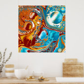 Planetaire Bliss Vloeibare Digitale Kunst Poster (Keuken)