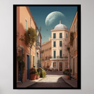 Planetaire schaduwen: een surrealistische Europese Poster