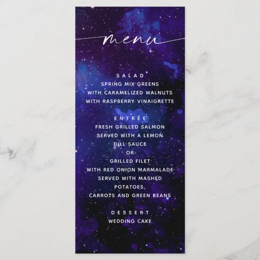 Planetarium Bruiloft | Romantische Hemelruimte Menu (Voorkant)