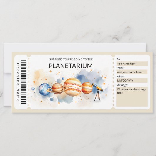 Planetarium Cadeaubon Sjabloon Kaart (Voorkant)