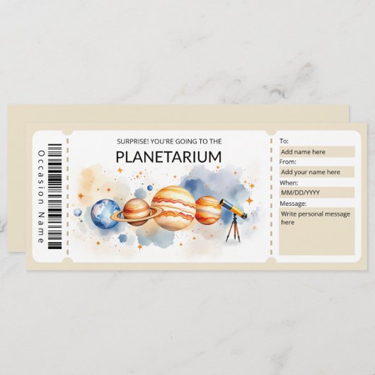 Planetarium Gift Certificate Template Kaart (Voorkant / Achterkant)