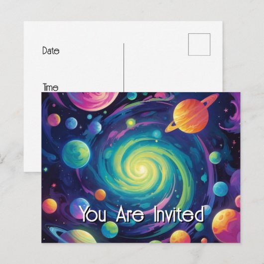 Planetary Spin  Invitation Postcard Uitnodiging Briefkaart (Voorkant / Achterkant)