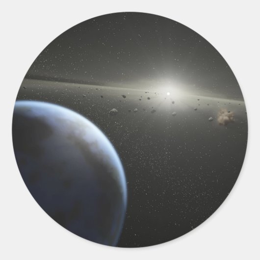 Planeten bouwen ronde sticker (Voorkant)