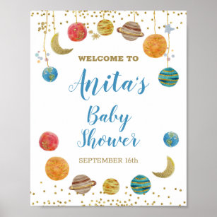 Planeten Buitenruimte Baby shower Welkomstteken Poster