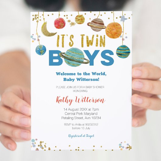 Planeten Buitenruimte twin Baby shower Invitation Kaart