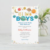 Planeten Buitenruimte twin Baby shower Invitation Kaart (Staand voorkant)