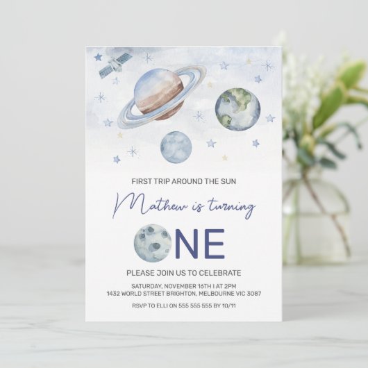 Planeten eerste reis rond de zon, 1e verjaardag kaart (Staand voorkant)