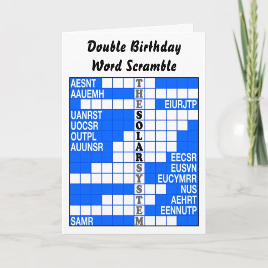 Planeten en manen van het zonnestelsel Wordscrambl Kaart (Voorkant)