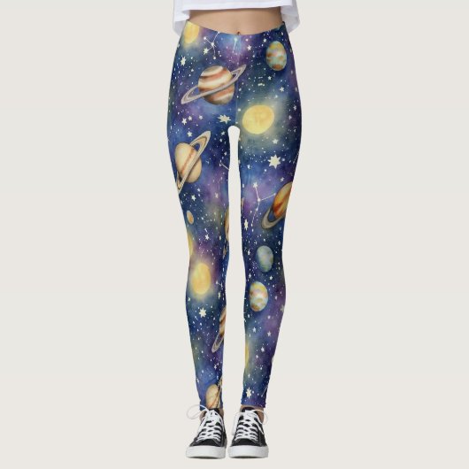 Planeten en sterrenbeelden naadloos patroon leggings (Voorkant)