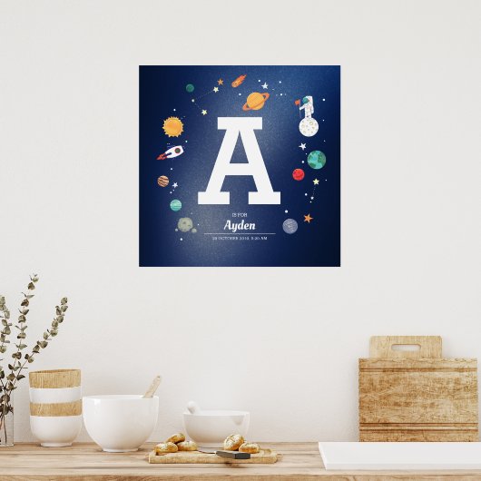 Planeten en uniek Space Baby Name Monogram Poster (Keuken)