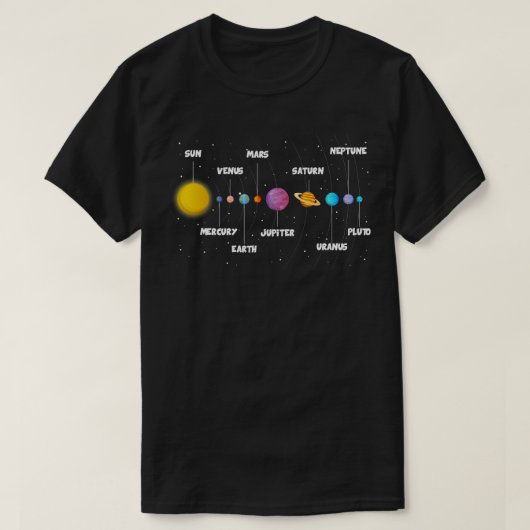 Planeten met namen t-shirt (Design voorkant)