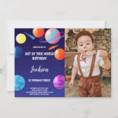 Planeten op zaterdag Uitnodigingen Paars met foto (Voorkant)