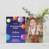 Planeten op zaterdag Uitnodigingen Paars met foto (Staand voorkant)