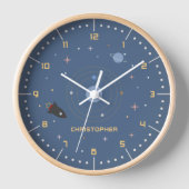 Planeten & Raket, Buitenruimte Wandklok (Voorkant)