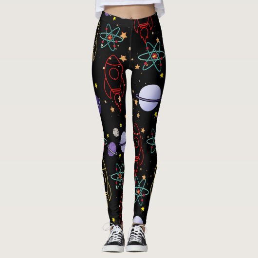 Planeten, sterren en raketschepen leggings (Voorkant)