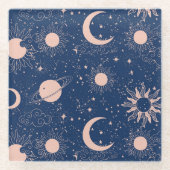 Planeten & Sterren Patroon Glazen Onderzetter (Voorkant)