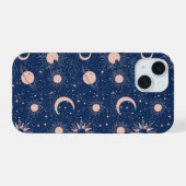 Planeten & Sterren Patroon iPhone 15 Case (Achterkant horizontaal)