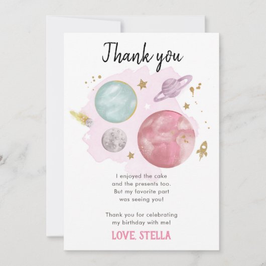 Planeten Sterrenstelsel Meisje Roze Dank Je Kaart (Voorkant)