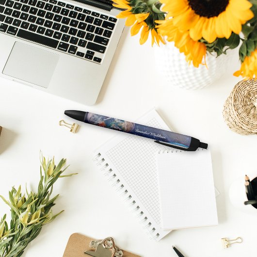 Planeten van de buitenste ruimte van de Aarde Mono Zwarte Inkt Pen