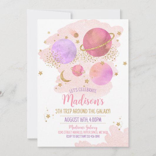 Planeten Verjaardag Uitnodiging, Space Galaxy Meis Kaart (Voorkant)