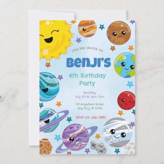 Planeten Verjaardagsfeestuitnodiging Kaart (Voorkant)