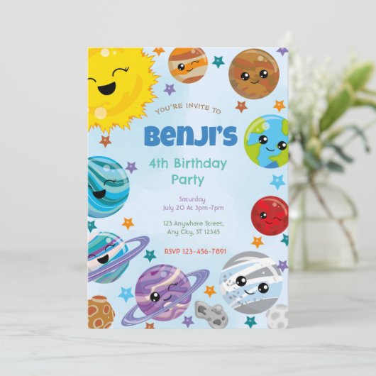 Planeten Verjaardagsfeestuitnodiging Kaart (Staand voorkant)