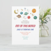 Planeten Waterverf BIrthday Party Invitation Kaart (Staand voorkant)