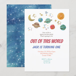 Planeten Waterverf BIrthday Party Invitation Kaart