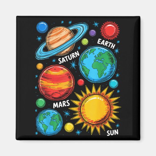 Planeten Zonnestelsel Aarde Mars Saturnus Zon Sche Magneet (Voorkant)