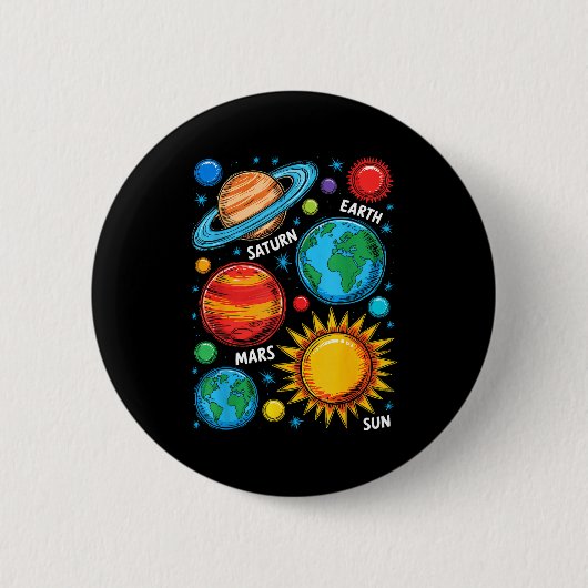 Planeten Zonnestelsel Aarde Mars Saturnus Zon Sche Ronde Button 5,7 Cm (Voorkant)