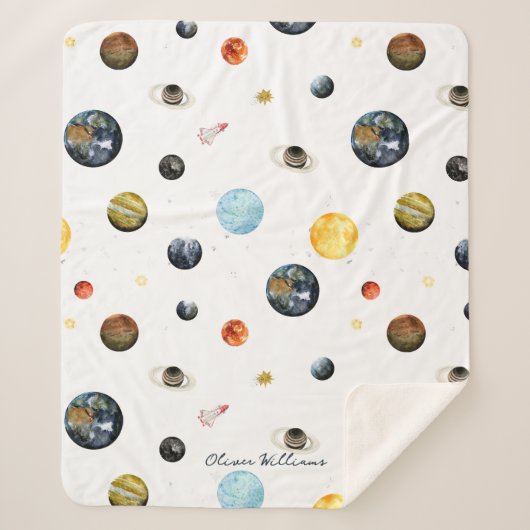 Planeten Zonnestelsel Gepersonaliseerde Baby Sherpa Deken (Voorkant)