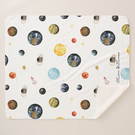 Planeten Zonnestelsel Gepersonaliseerde Baby Sherpa Deken (Voorkant (horizontaal))