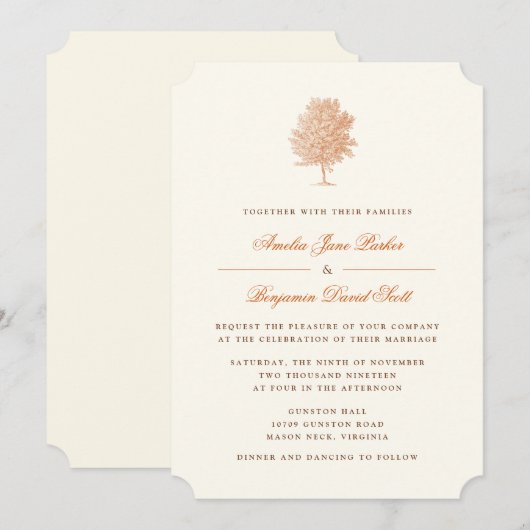 Planetree Maple Wedding Invitation Kaart (Voorkant / Achterkant)