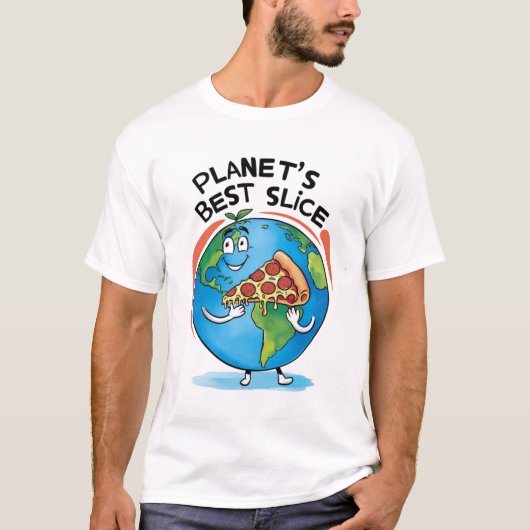 Planet's Best Slice: Aarde met Pizza T-shirt (Voorkant)
