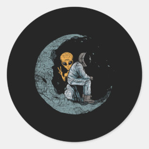 Planets Moon Spaceship Astronaut Ronde Sticker