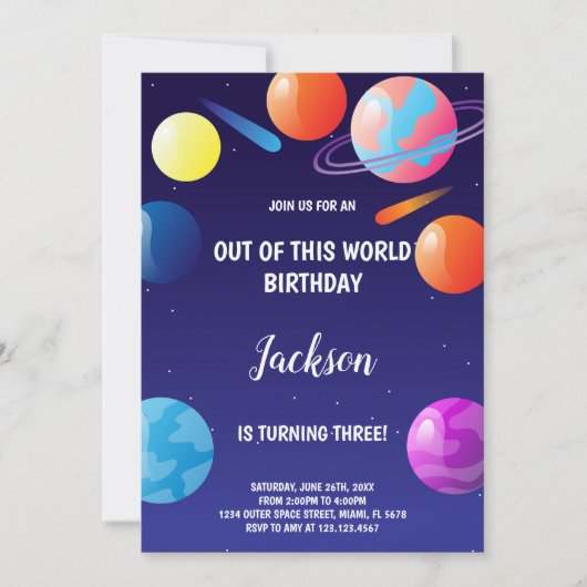 Planets Outer Space Kinder feestuitnodiging Kaart (Voorkant)
