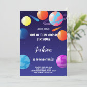 Planets Outer Space Kinder feestuitnodiging Kaart (Staand voorkant)