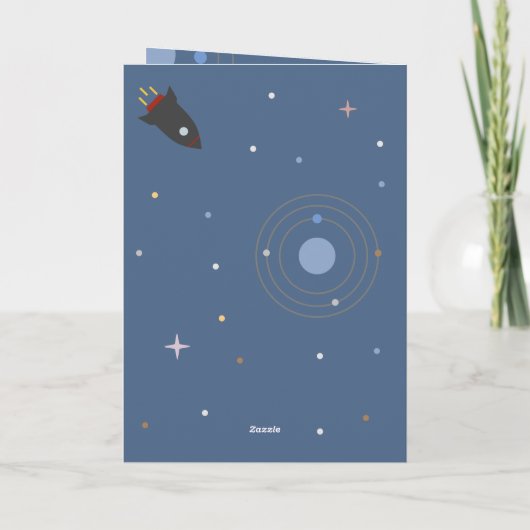 Planets & Rocket, Outer Space Birthday Kaart (Achterkant)