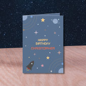 Planets & Rocket, Outer Space Birthday Kaart