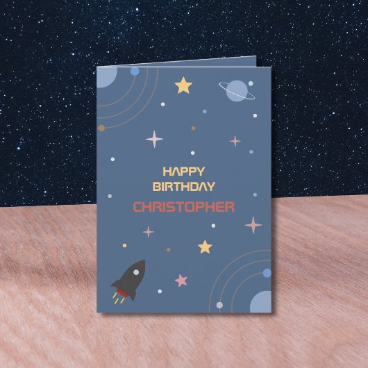 Planets & Rocket, Outer Space Birthday Kaart