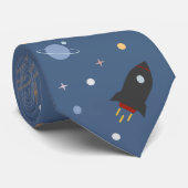 Planets & Rocket, Outer Space Blue Stropdas (Opgerold)