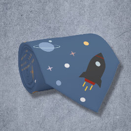 Planets & Rocket, Outer Space Blue Stropdas